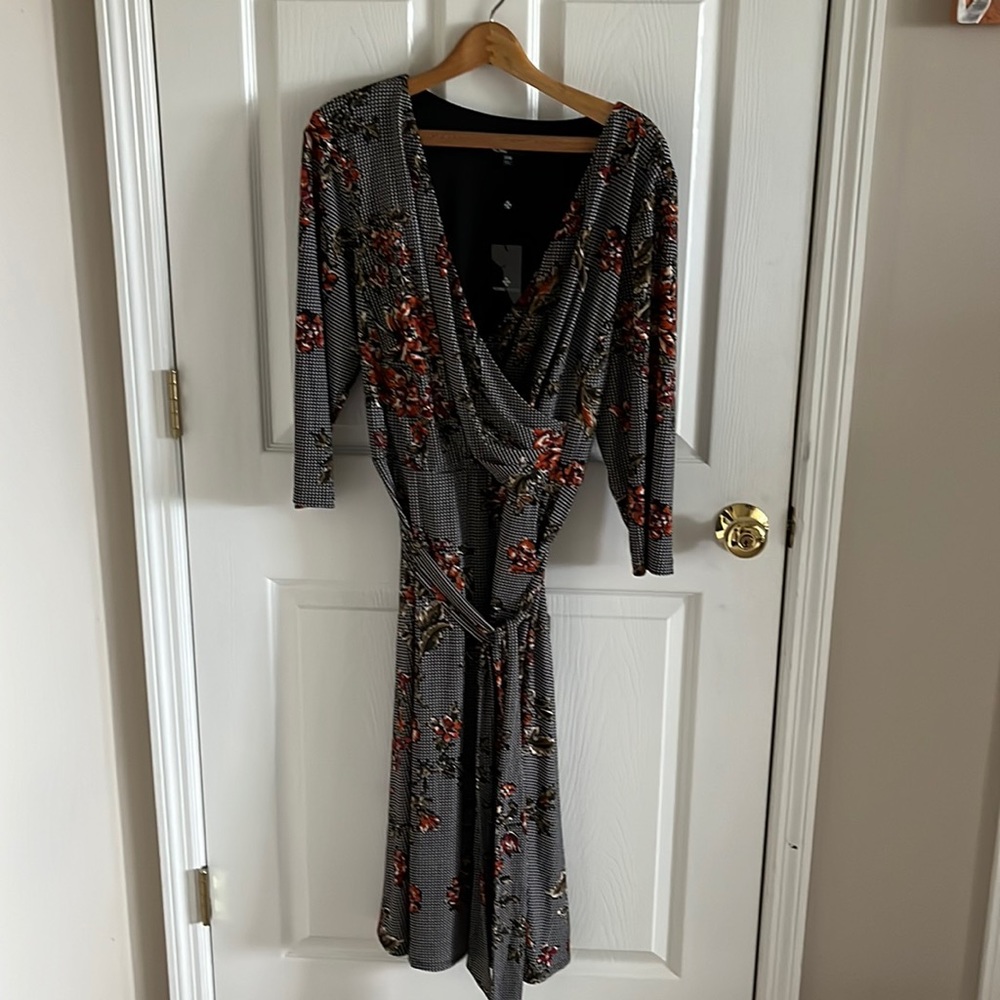 NWT Ronni Nicole Black & White Checkered Floral Maxi Dress Size 20W